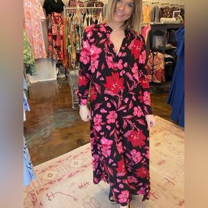 La Mer Luxe Floral Black and Pink Maxi Dress NWT $99